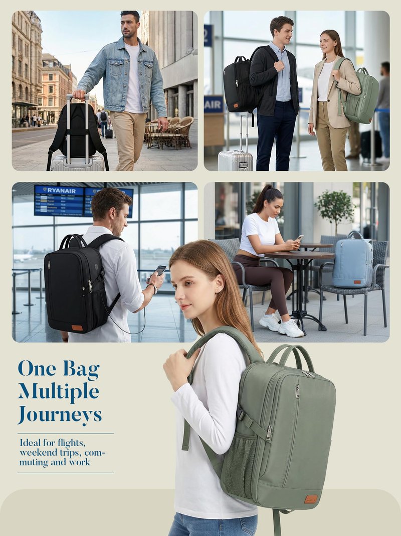 Lossga Travel Backpack, 18x14x8 Spirit Airlines Personal Item Travel Bag, Carry On Backpack Flight Approved, Weekender Bags for Women and Men, Water Resistant Lightweight Travel Backpacks for Business
