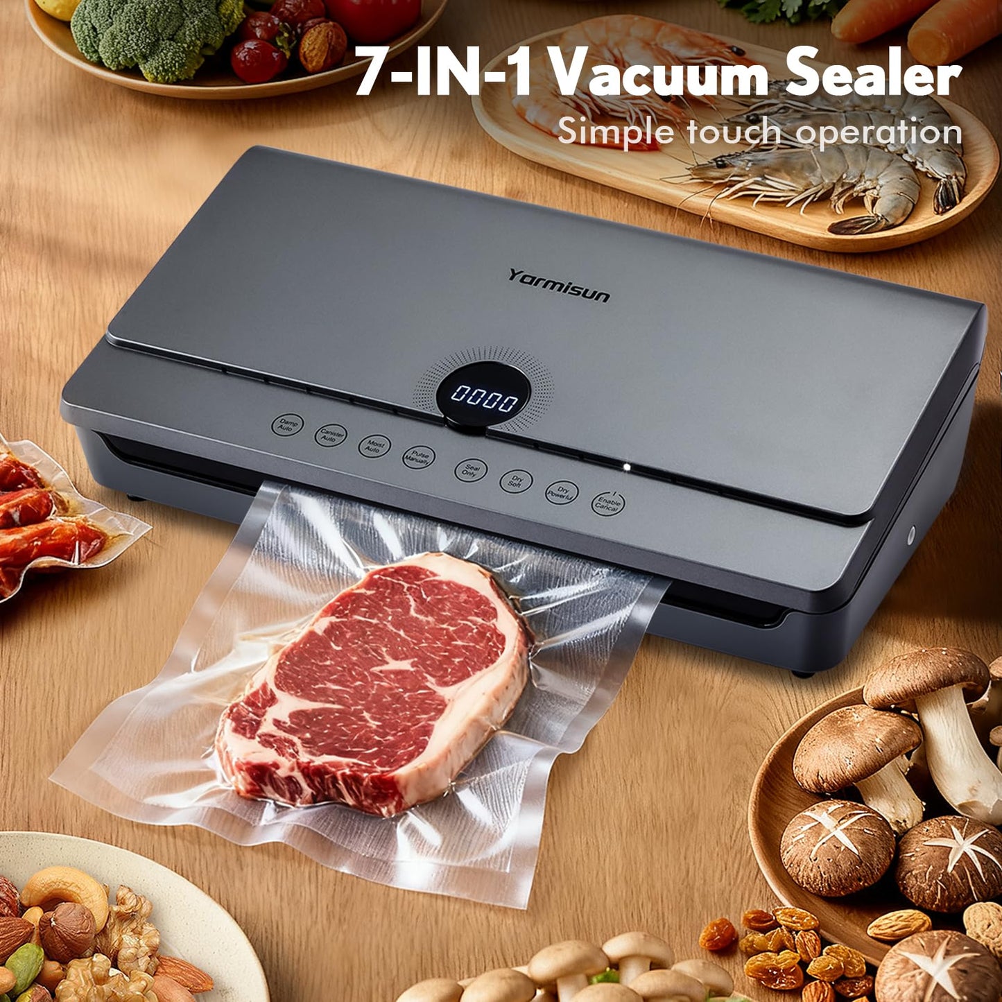 Vacuum Sealer for Food 90Kpa Powerful Vacuum Sealing Machine 7 in 1 Modes with Freshness Storage Bag Powerful Big Size (No pressing needed)