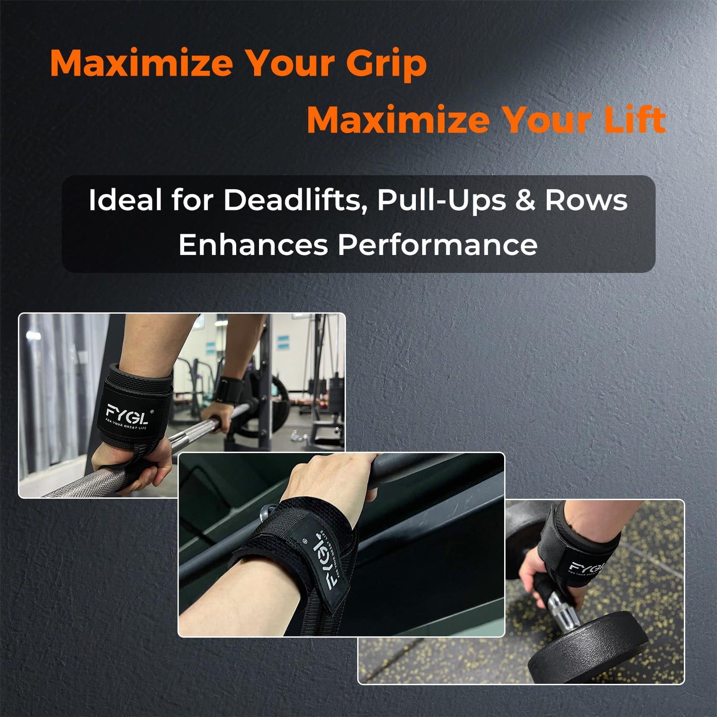 FYGL Weight-Lifting-Straps - Neoprene Padded Wrist Support with Nylon Dura Grip, Wrist Wraps for Weightlifting, Powerlifting, Deadlift & Strength Training, Black