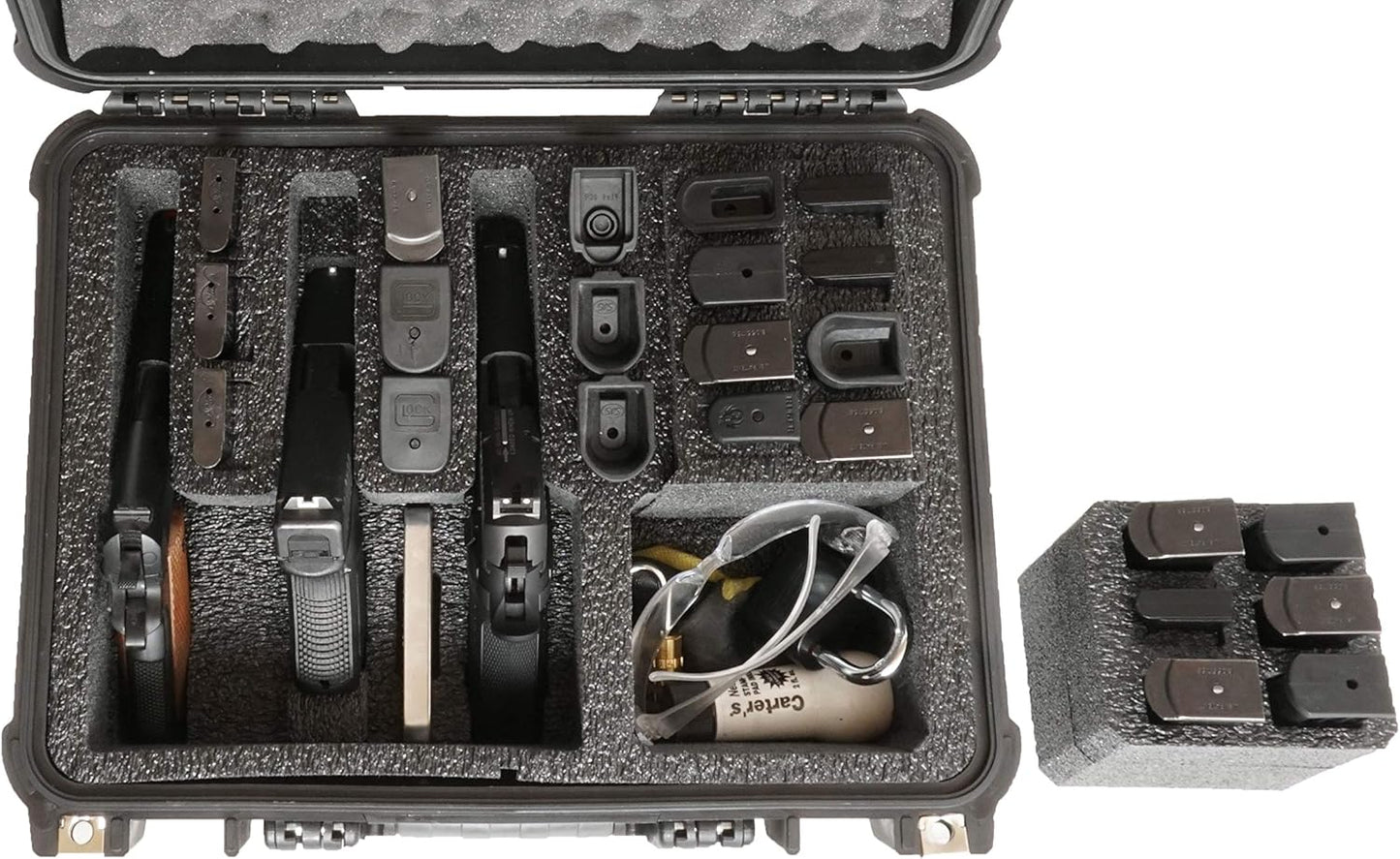 Case Club Waterproof Gun Case - Pre-Cut for 3 Pistols & 23 Magazines | Silica Gel Included
