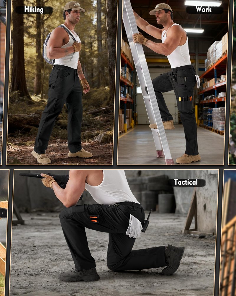 IGOLUMON Men's Stretch Tactical Pants Ripstop Cargo Work Pants for Men with 11 Pockets Lightweight Hiking EDC Pants for Construction & Outdoor Gear Black
