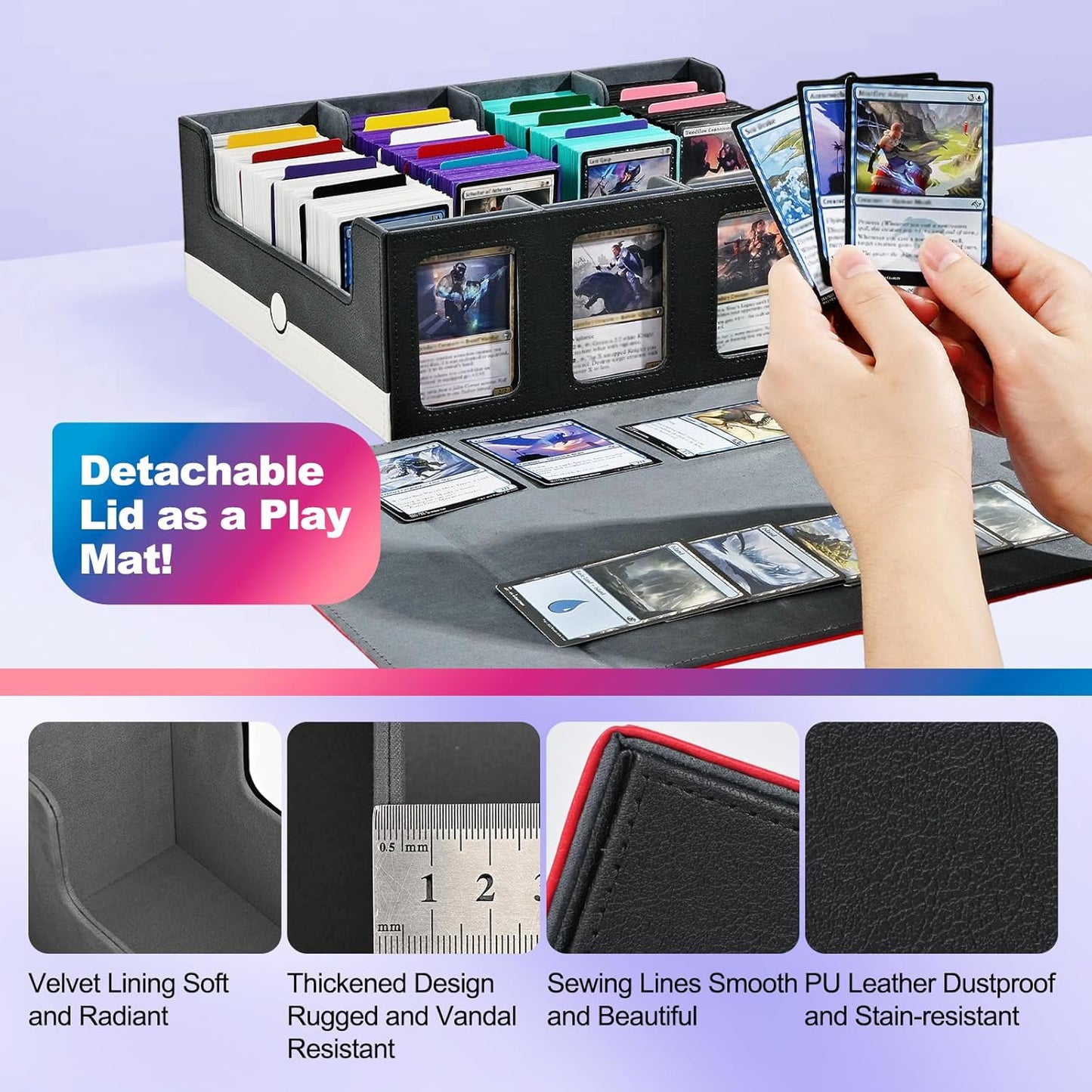 Trading Card Storage Box - 2400+ Deck Case for MTG | Removable Cover, 24 Dividers, Red & White