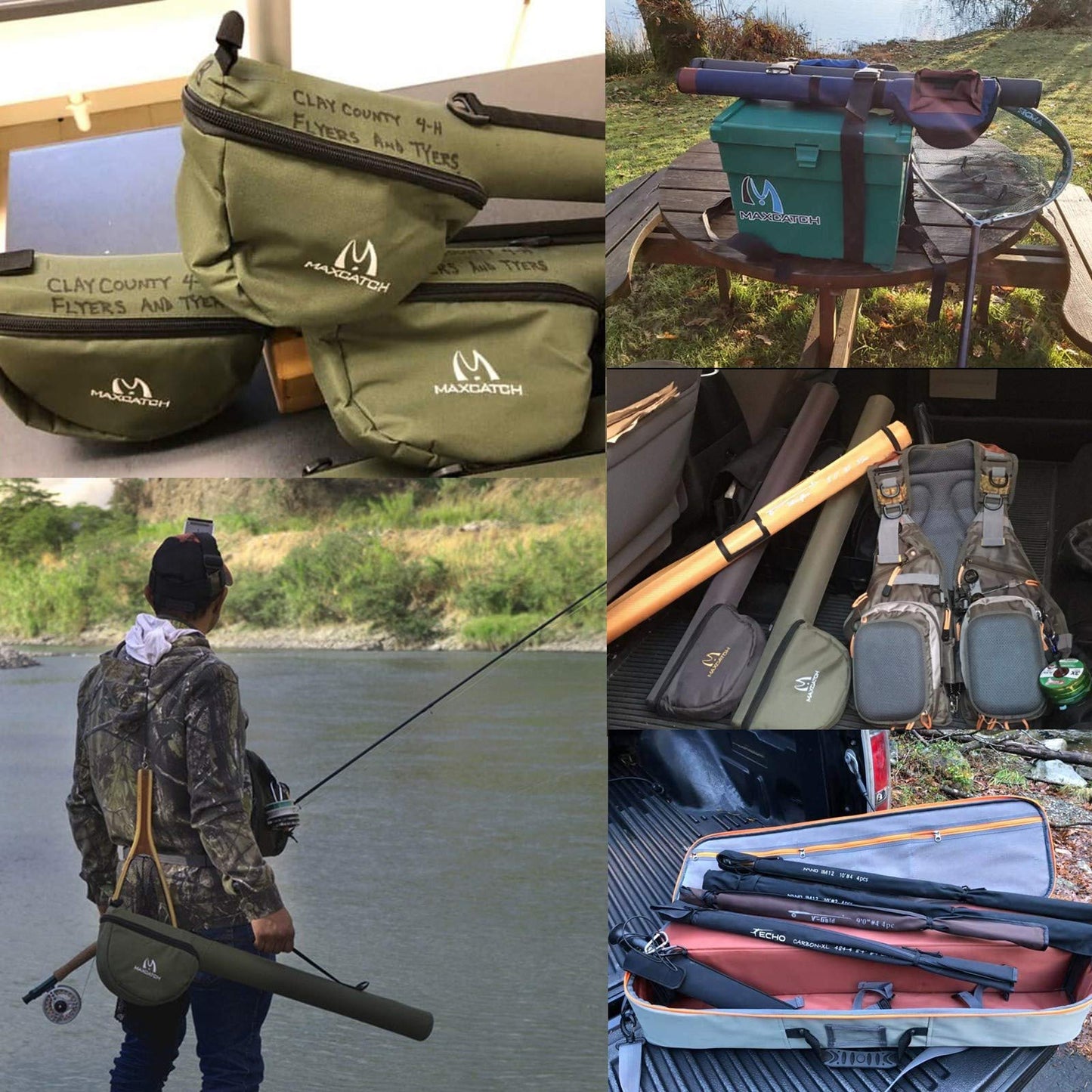 M MAXIMUMCATCH Maxcatch Fly Fishing Rod Case with Reel Pouch, Complete Protection Bag for 9FT 2/4 Piece Rods (Green, For 7.5' 4sec Fly Rod Length: 25.9'')