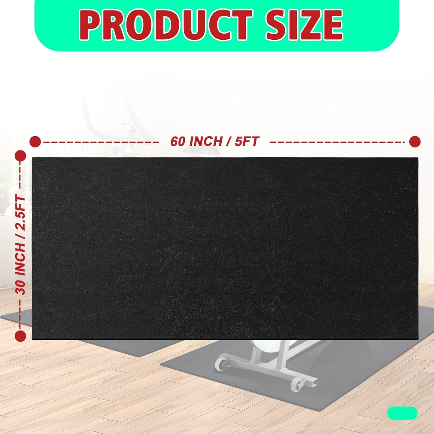 Non-Slip Exercise Mat for Stationary Bikes - 6mm Thick, 30" X 60" Treadmill & Home Gym Floor Protector