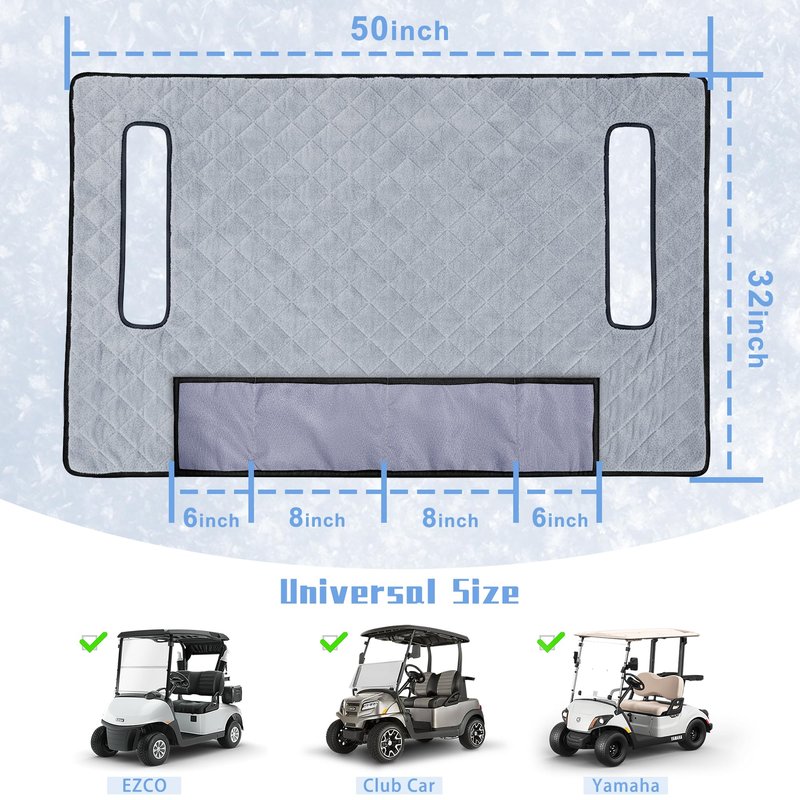 YOKYHOM Golf Cart Seat Covers with 4 Front Pockets, Thick Seat Towel Blanket with Non-Slip Backing, Fits EZGO, Club Car, Yamaha and More 2 & 4 Passenger Golf Carts, Gray