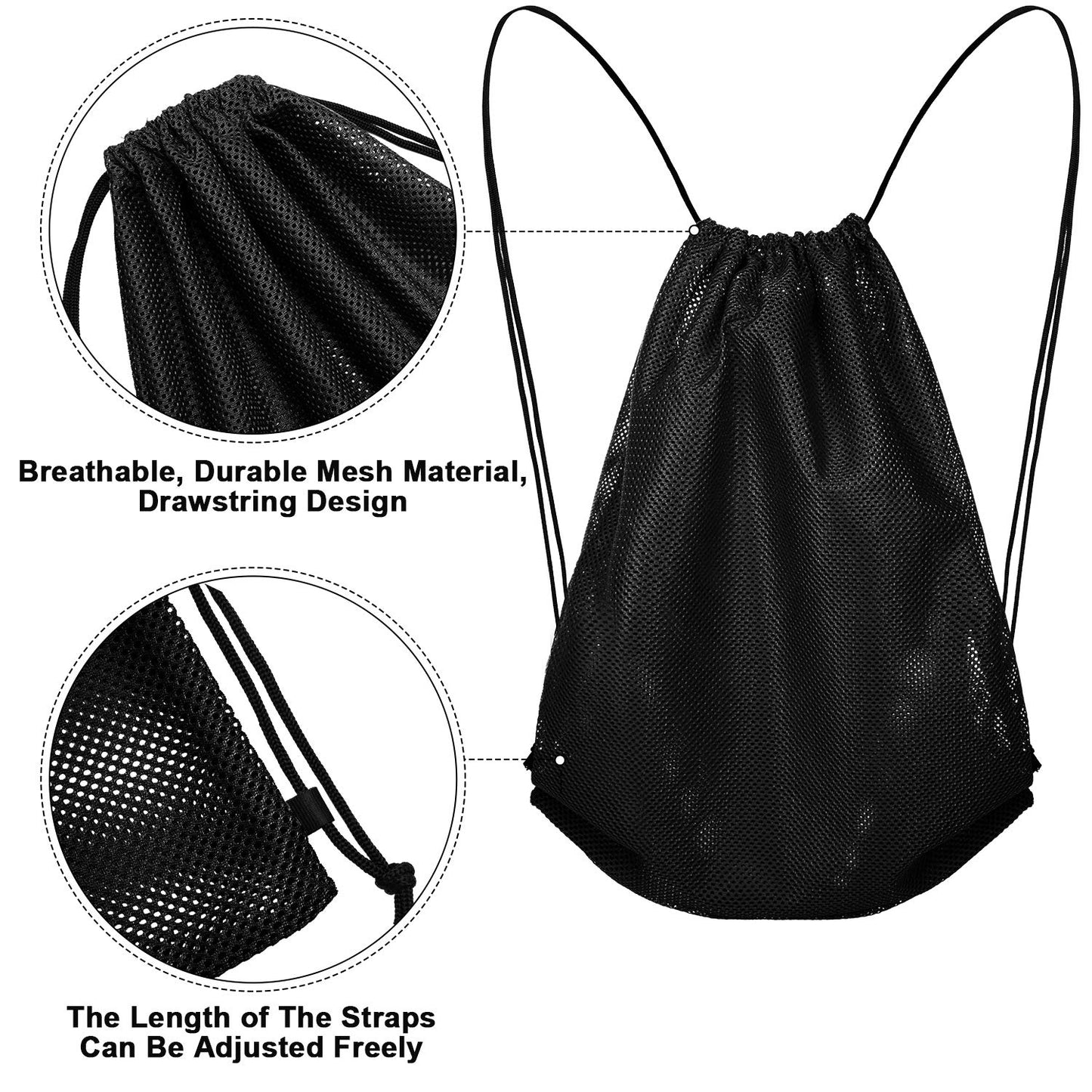 Frienda Mesh Drawstring Backpack Bag Multifunction Mesh Bag for Swimming, Gym, Clothes (Black)