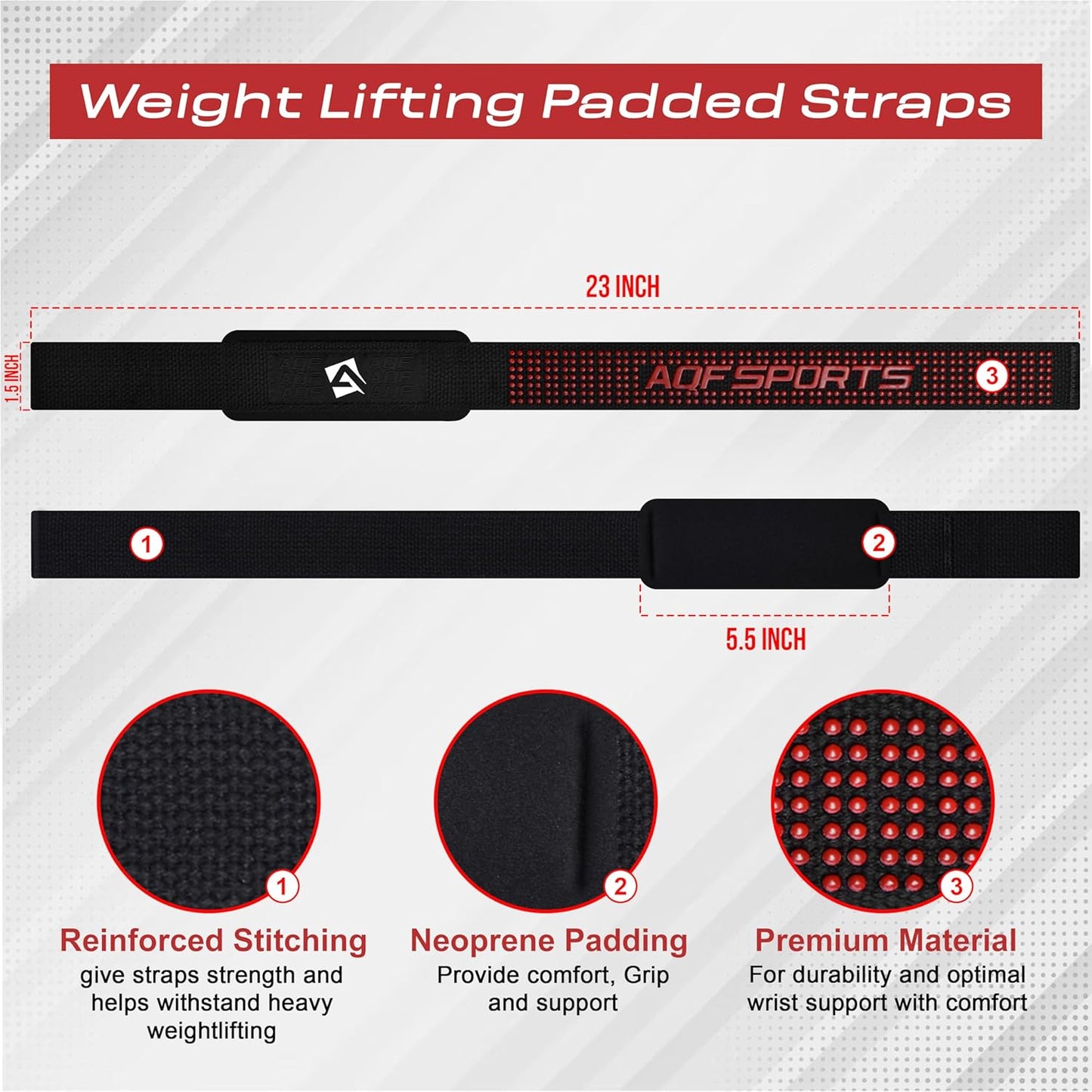 AQF Lifting Wrist Straps - Neoprene Padded Cotton for Weightlifting | 23” Maximum Grip Support for Men & Women