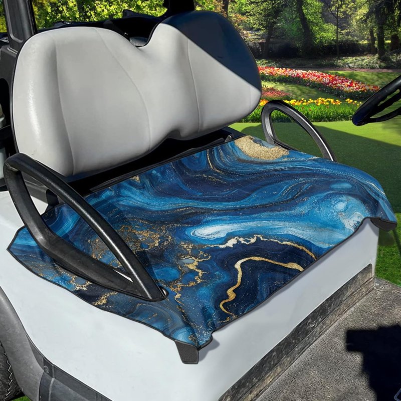 FUIBENG Golf Cart Seat Blanket Towel, Travel Sports Golf Cart Seat Cover for 2-Person Seats Club Car, Blue Marbling Print