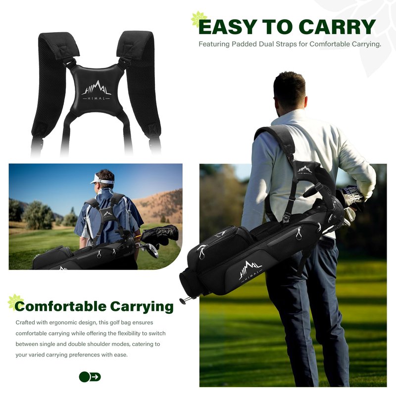 UNIHIMAL Par 3 Golf Lightweight Stand Carry Bag PRO with Dual Shoulder Straps –Pitch n Putt Golf Bag Easy to Carry and Durable for The Driving Range and Executive Courses – 31.5 inches Tall (Black)