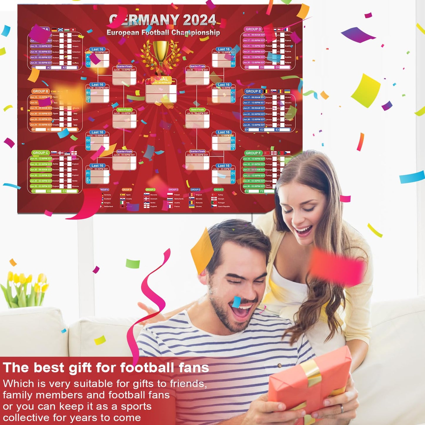 European Cup 2024 Soccer Game Wall Calendar Poster GERMANY 2024 European Football Championship sticker book Football Tournament Schedule Soccer Matches Wall Chart for Home Office bar football club Decorations… (European Cup)