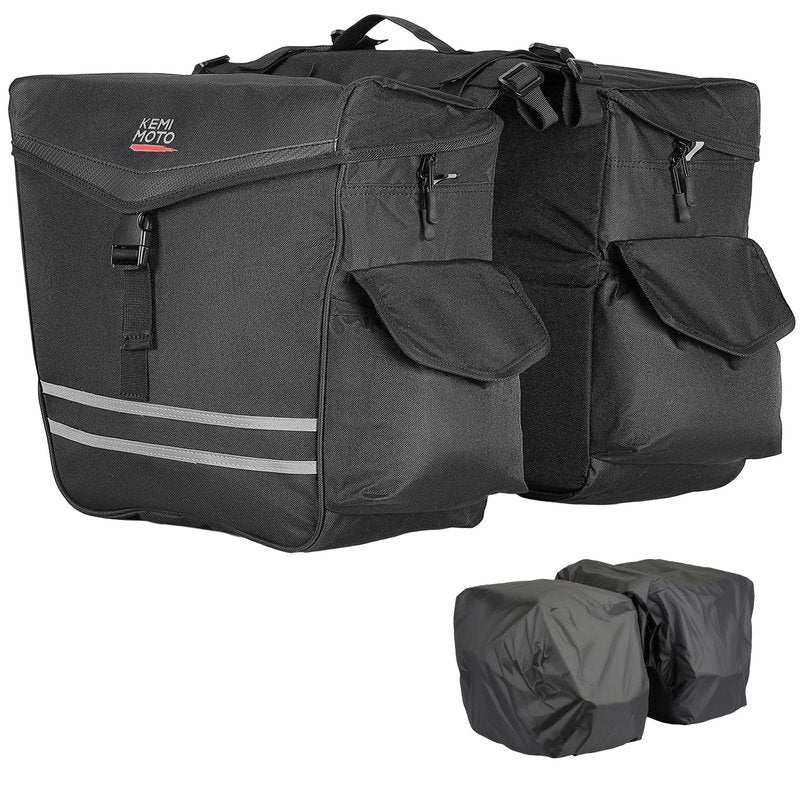 KEMIMOTO Panniers Bike Bags, 40L/50L Bicycle Saddle Bags with Waterproof Rain Cover for Rear Rack, Large Capacity Saddlebags for Ebike, Top Storage & Flip-Top Design, Reflective Strip, Black