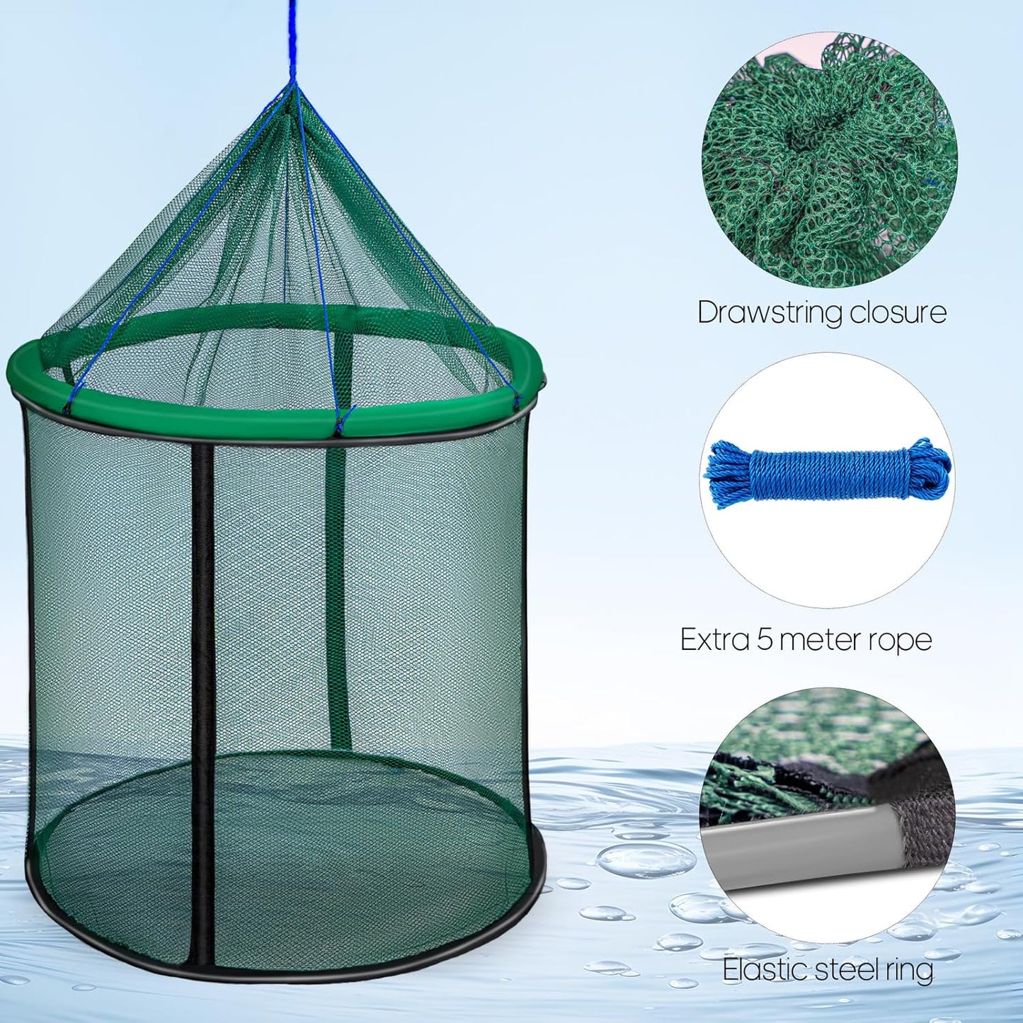 Floating Fish Basket - Extra Large 41/73 Gallons | Fully Foldable Collapsible Mesh Fishing Net Holder