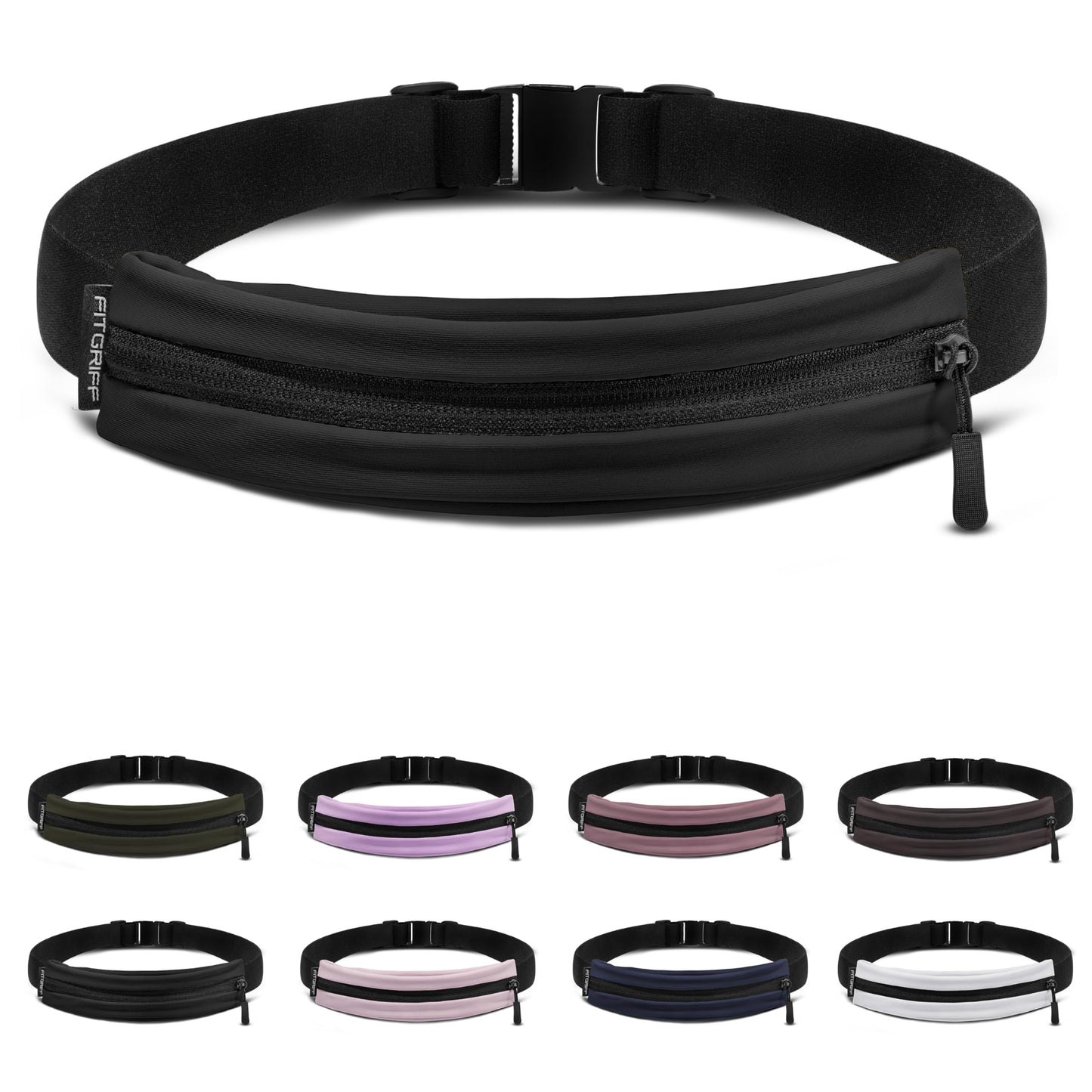 Fitgriff® Running Belt V2 for Men & Women - Slim Fanny Pack, Phone Holder for Jogging, (Fits All Cell Phones) - Money Belt, Runners Waist Pouch (Black, One Size (Waist 24.4 – 43.3 inches))