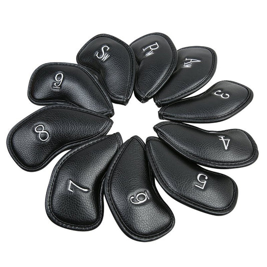 Golf Builder 10pcs/Set Black Leather Golf Iron Head Covers 3-9 Sw Pw Aw Fit Right Hand Irons