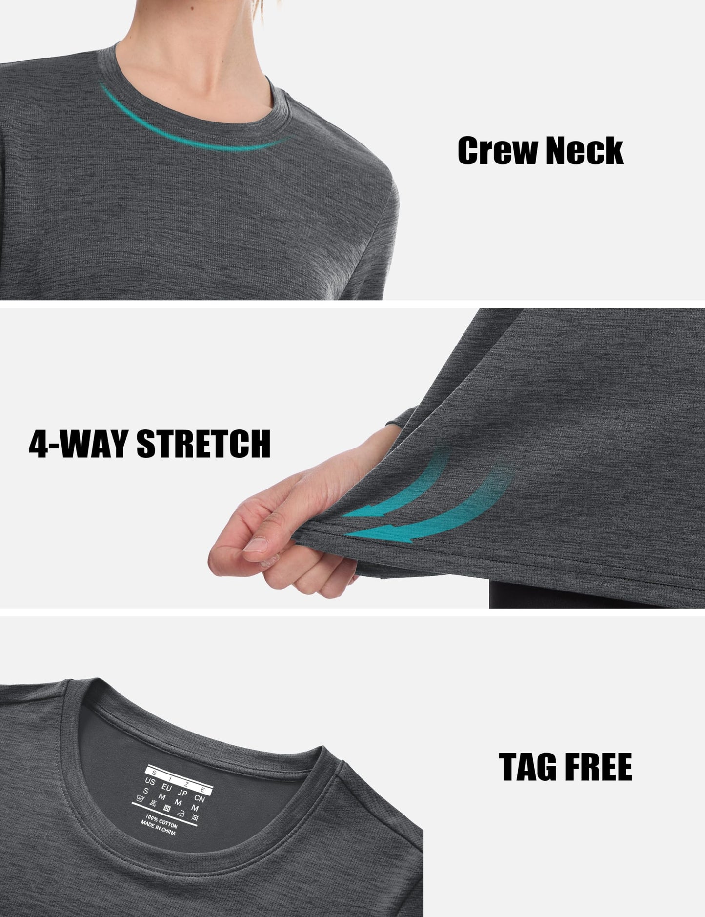 MAGCOMSEN Athletic Long Sleeve T Shirts for Women Workout Tops UPF 50+ UV Sun Shirt Quick Dry Running Hiking Tee Dark Grey, M