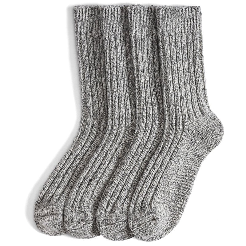 Tough Land 97% Merino Wool Crew Socks for Men & Women 2 Pairs – Classic Rib, Thick Wool Socks for Hiking, Work, Ski