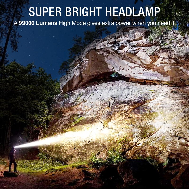 Kungf 3Pack Rechargeable Headlamp Super Bright, 99000 Lumens LED Head Lamp with 3 Modes, 90°Angle & Adjustable Focus Head Lights for Forehead, IPX6 Waterproof HeadLamps for Adults Camping Hiking
