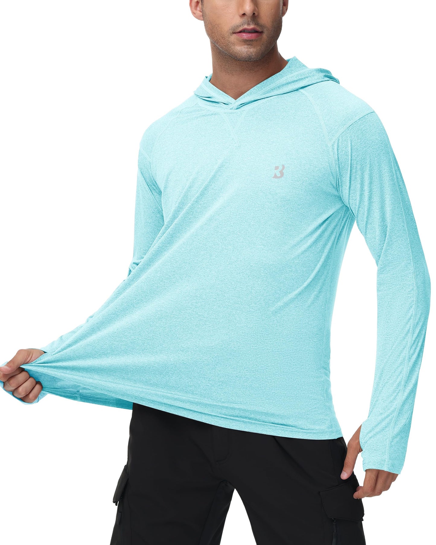 Roadbox Mens UPF 50+ Fishing Shirts, Long Sleeve UV Sun Hoodie, Hiking Running Swim Athletic Workout Shirt