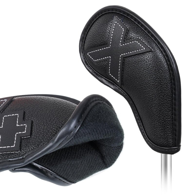 Craftsman Golf 10pcs Clean and Simple Black Iron Headcover Set Premium Leather Large No. on Both Sides Easy for Recognize Magnetic Closure