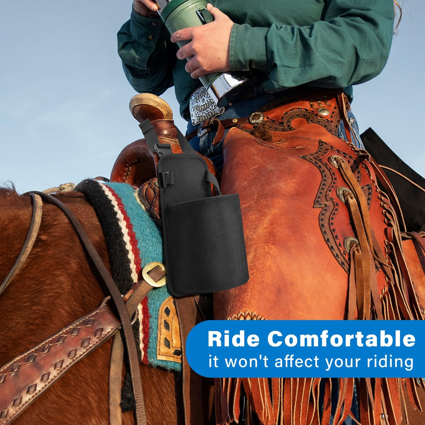 Xxerciz Water Bottle Holder for Horse Saddle, Nylon Water Bottle Carrier Bag with Metal Clip and Handle Strap for English Western Saddles