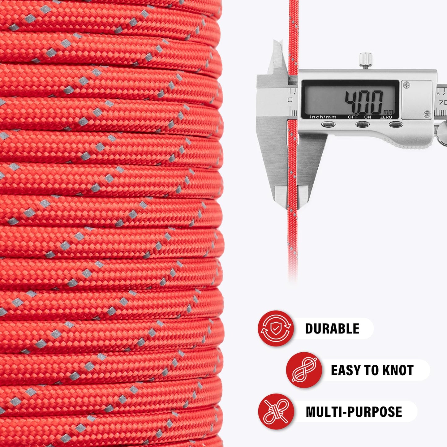 TRIBERION Reflective Paracord Rope 750 lb - 200ft 5/32" Parachute Cord 4MM 12-Strand para Cord - Heavy Duty Spool String for Survival,Camping Gear, Survival Bracelet, Clothesline - Red