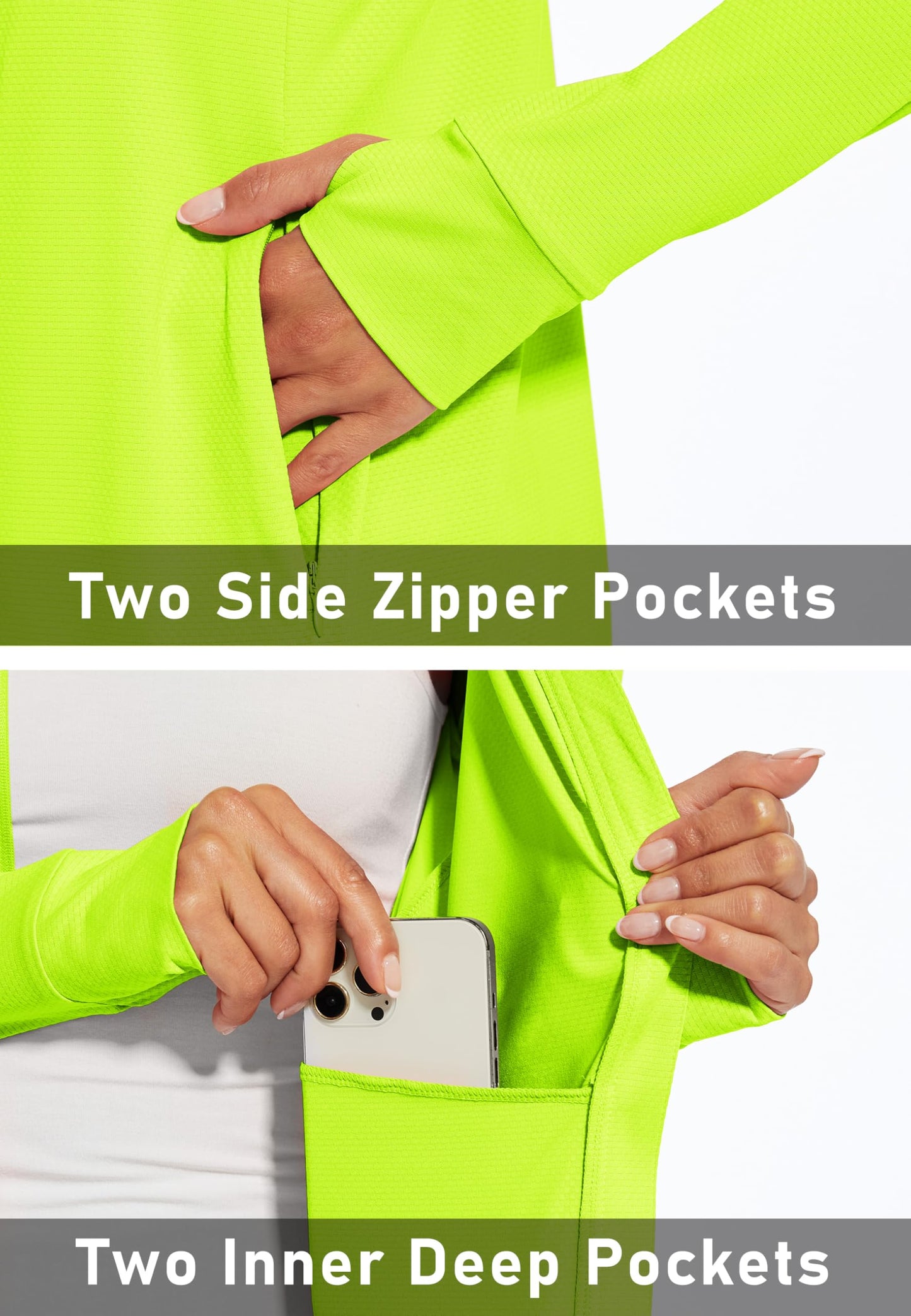 MAGCOMSEN Women's Lightweight Workout Jackets UV Protection Jacket Long Sleeve Shirts Running Fishing Hiking Shirts Fluorescent Yellow 2XL
