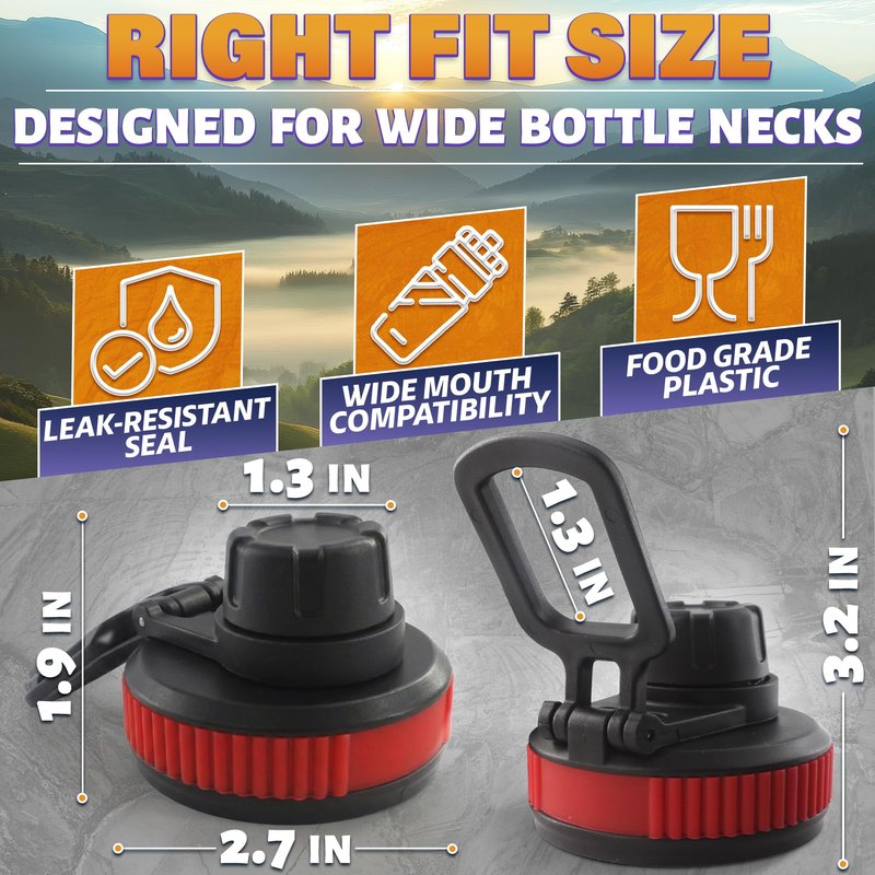 3 Pack Thermoflask Lid Replacement – Wide Mouth Hydro Flask Lid with Comfortable Grip, Leak-Proof, Food-Grade Plastic – Compatible with 12, 16, 18, 20, 24, 32, 40 & 64 oz Bottles for Sports & Travel
