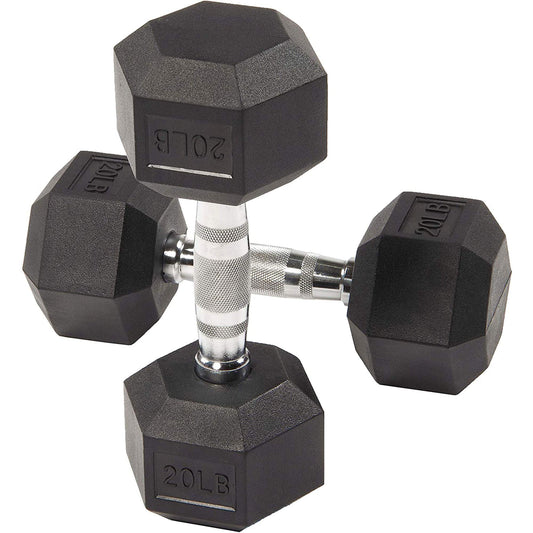 BalanceFrom Rubber Encased Hex Dumbbell in Pairs or Singles, Black