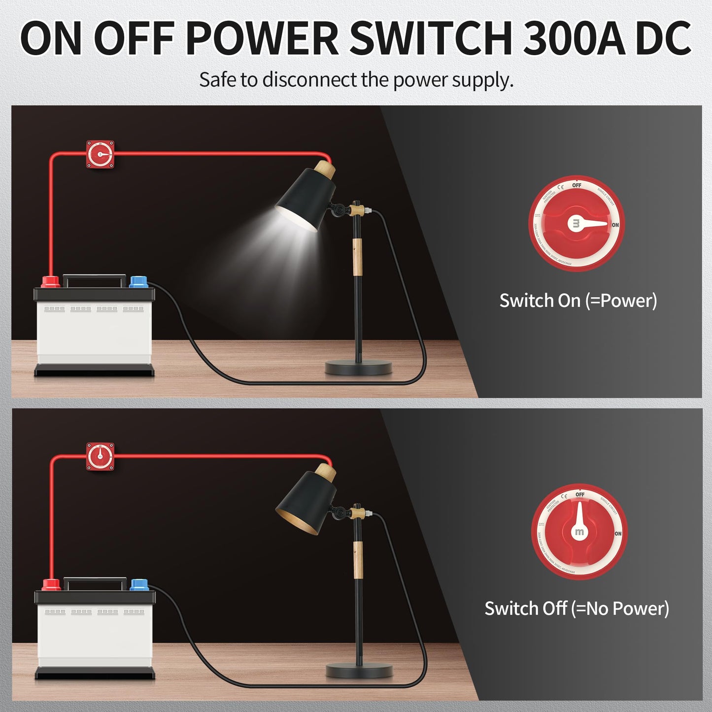 300A Boat Battery Disconnect Switch Waterproof 12V 48V Battery Shut Off Switch ON/Off Heavy Duty & Ignition Protected Power Kill Switch for Marine Car RV Truck