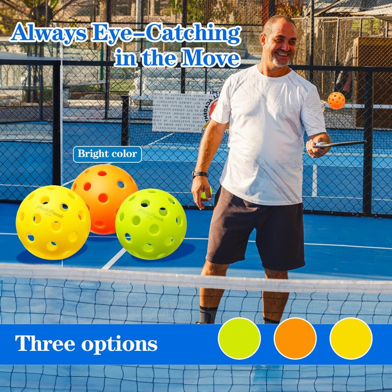 PickPeak Outdoor Pickleball Balls, 4 Pack| 12 Pack 40 Holes Premium Pickle Balls 2024 Quiet Pickleballs for All Levels Sport Durable and High Visibility Ball Usapa Standard Orange
