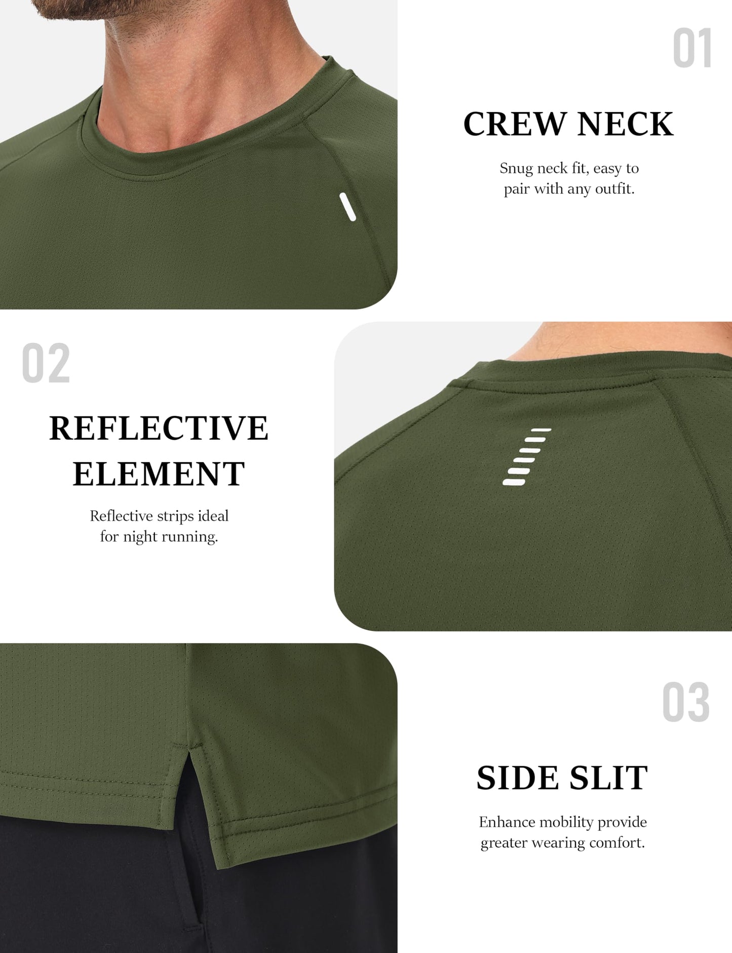 MAGCOMSEN Men's Gym Shirt Dry Fit Short Sleeve Shirts Athletic Running Lightweight Fitted T-Shirt Casual Performance Tee Army Green M
