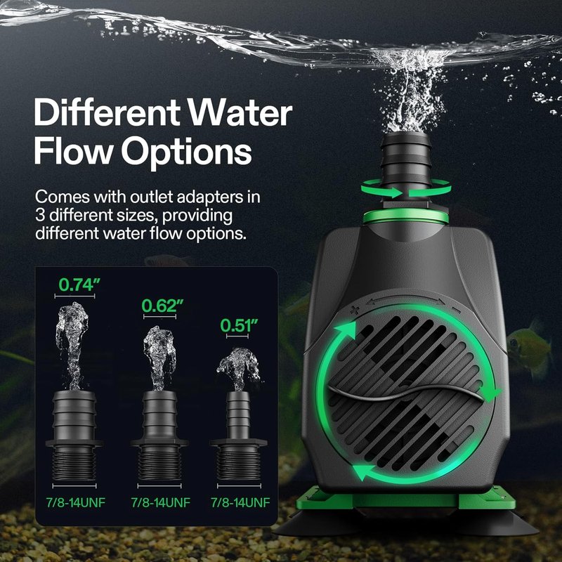 VIVOSUN Submersible Water Pump - 800GPH Ultra Quiet with 10ft Lift | 3 Nozzles for Aquarium & Pond