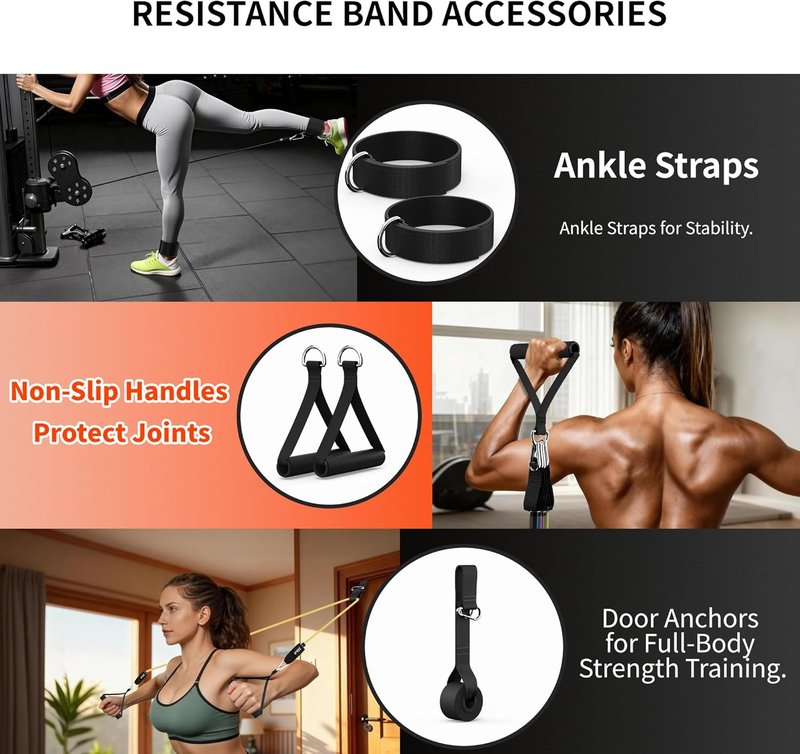 Resistance Bands Set - Versatile Exercise Bands with Handles for Home Gym Workouts | Strength Training Equipment for Men & Women