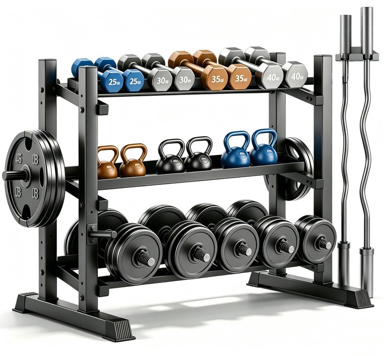 3-Tier Professional Dumbbell Rack, Commercial Grade Dumbbell Storage Rack,1800LB Capacity with Barbell Holder, Adjustable Heavy-Duty Weight Rack for Home Gym, Weight Stand for Dumbbells, Kettlebells & Weight Plates (Rack Only)