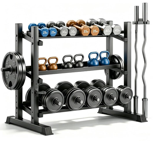 3-Tier Professional Dumbbell Rack, Commercial Grade Dumbbell Storage Rack,1800LB Capacity with Barbell Holder, Adjustable Heavy-Duty Weight Rack for Home Gym, Weight Stand for Dumbbells, Kettlebells & Weight Plates (Rack Only)