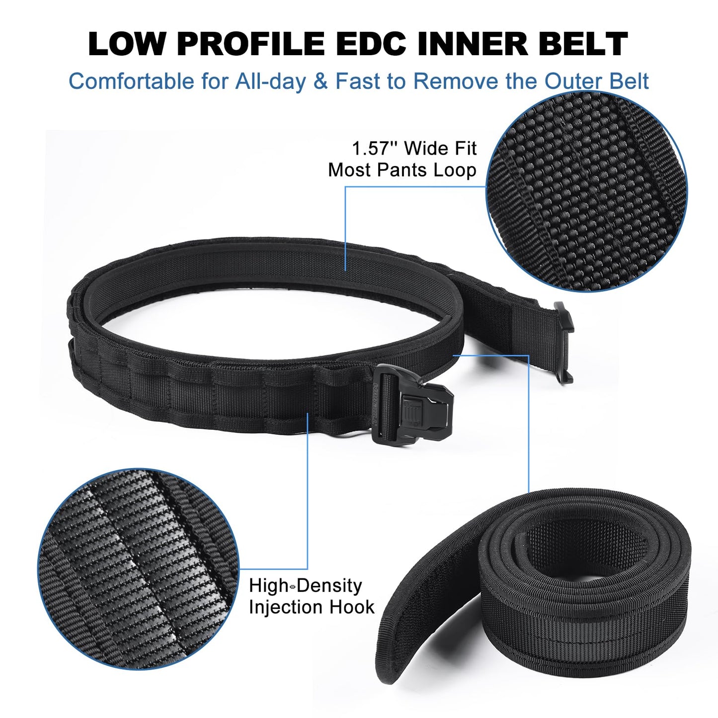 WarBull Tactical Battle Molle Belt, 2'' Quick Release Gun Belt w/Secure Locking & 1.57'' EDC Inner Belts, Heavy Duty Combat Outer Duty Belt for Law Enforcement, Security, Shooter -Black M