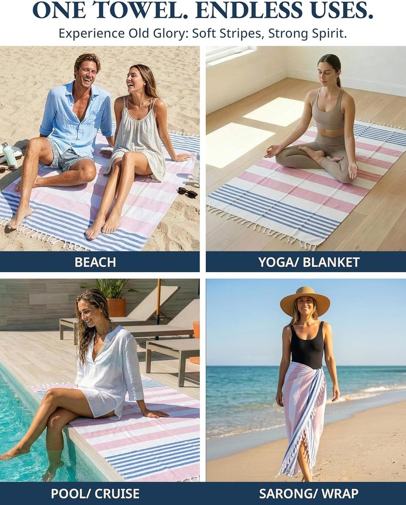 Extra Large Beach Towels - 2 Pack Oversized Quick Dry Pool Towels | Stylish Sand-Free Design, 39"x71" - Old Glory Pink