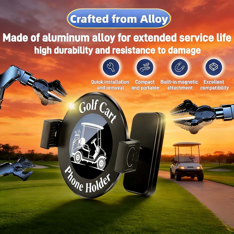 WUKO HUNT 2-in-1 Golf Cart Phone Holder, Magnetic + Back Clip Dual Protection, Fits EZGO, Club Car, Yamaha, Built-in Powerful Magnet, Compatible with iPhone & Android, 360° Rotation, Aluminum Mount