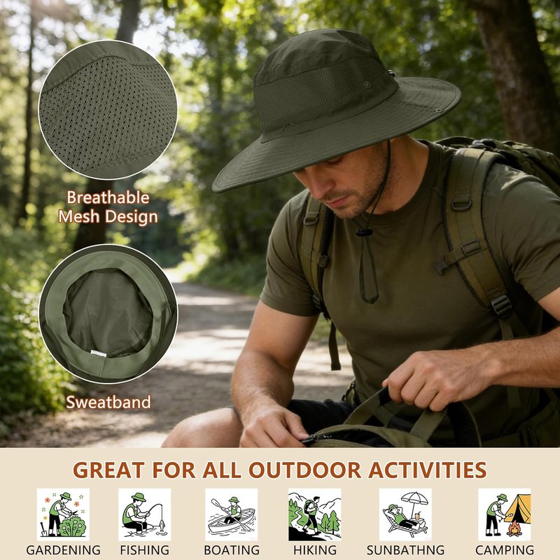 ZOORON Sun Hats for Men & Women - UPF 50+ Waterproof Fishing Hat with Neck Flap | Wide Brim Bucket Hat for Safari & Hiking