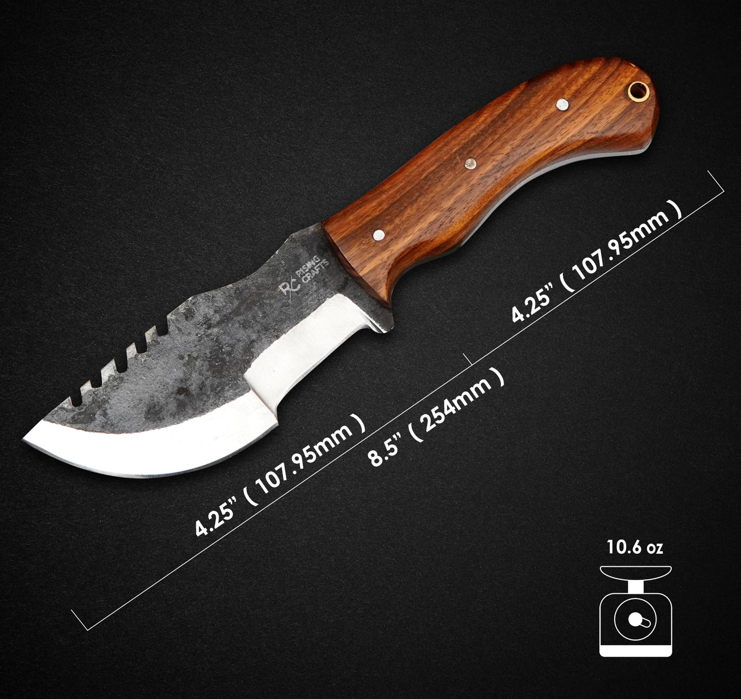 RISING CRAFTS 8.5 Inch Handmade High Carbon Cteel Tracker Hunitng Knife With Horizontal Carry Sheath -Fixed Blade, Survival, Tactical, Skinning, Bushcraft Tracker Knife