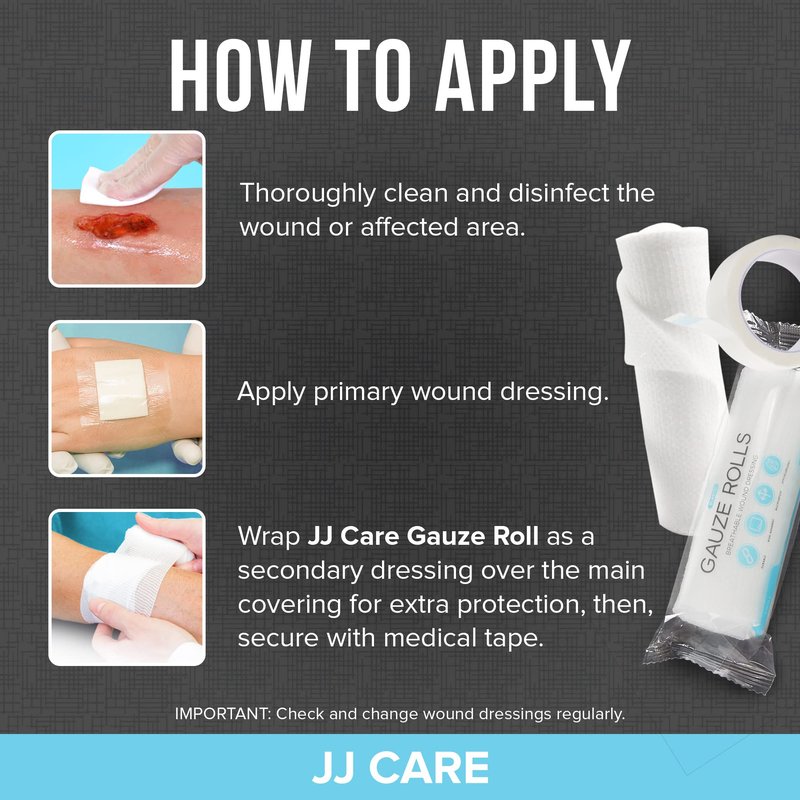 JJ CARE Gauze Rolls Pack of 24, Individually Wrapped Gauze Bandage Roll, with Bonus Medical Tape, 4 inches x 4.1 Yards Rolled Gauzes