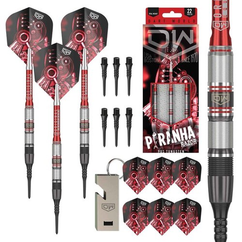DW Piranha Razor 90% Tungsten Soft Tip Darts, Precision Balanced, Accurate and Durable - Perfect for Professional and Recreational Players (02, 20G)