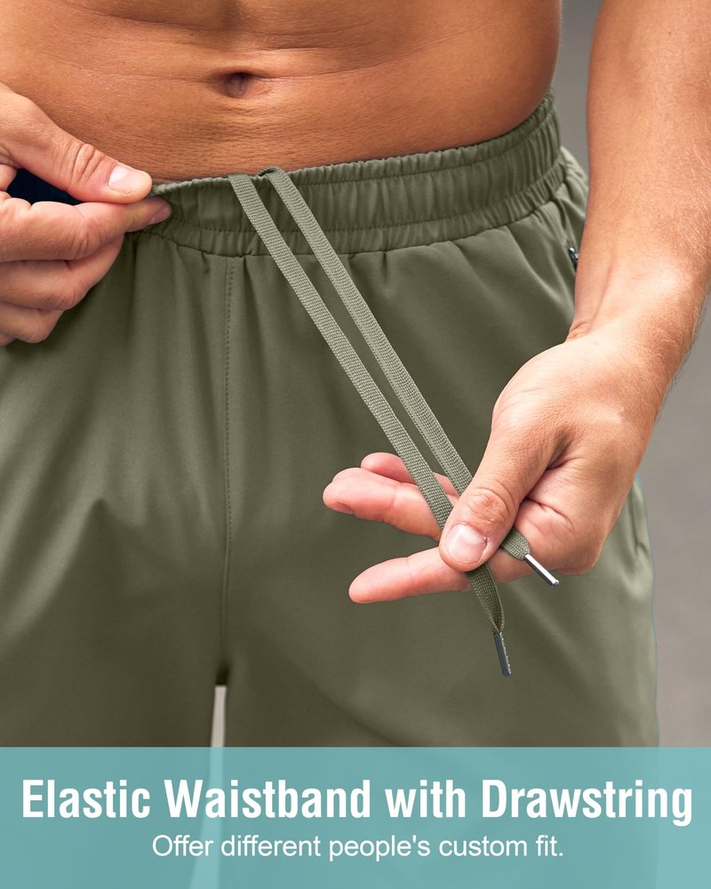 Men's Athletic Running Shorts with Zipper Pockets Quick Dry 7"/ 5"/ 9" Workout Gym Shorts for Basketball Hiking(Sage Green,7XS)