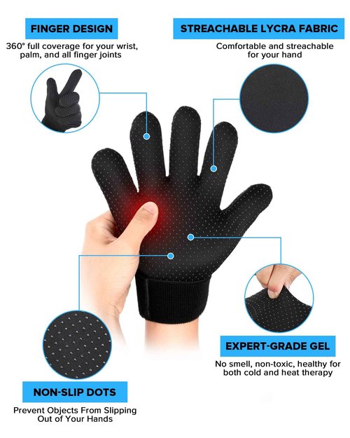 Luguiic Finger Arthritis Compression Ice Glove Blue Full Finger Arthritis Ice Glove Bundle