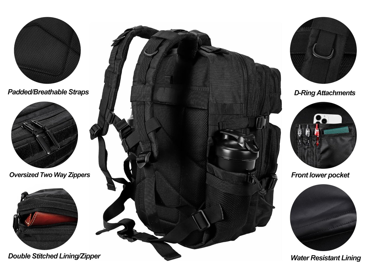 LHI Military Tactical Backpack for Men and Women 45L Army 3 Days Assault Pack Bag Large Rucksack with Molle System