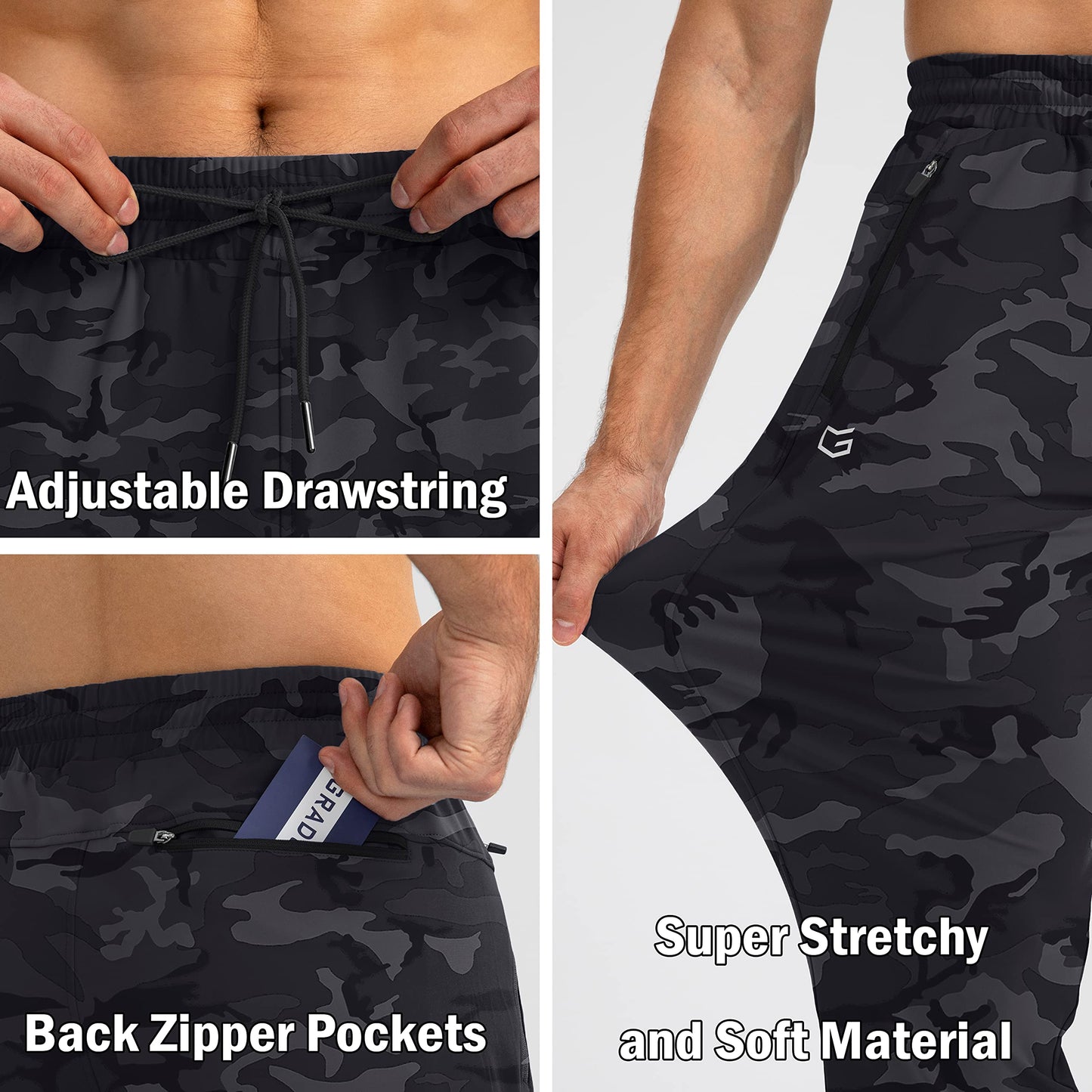 G Gradual Men's Sweatpants with Zipper Pockets Tapered Joggers for Men Athletic Pants for Workout, Jogging, Running (Grey Camo, Large)