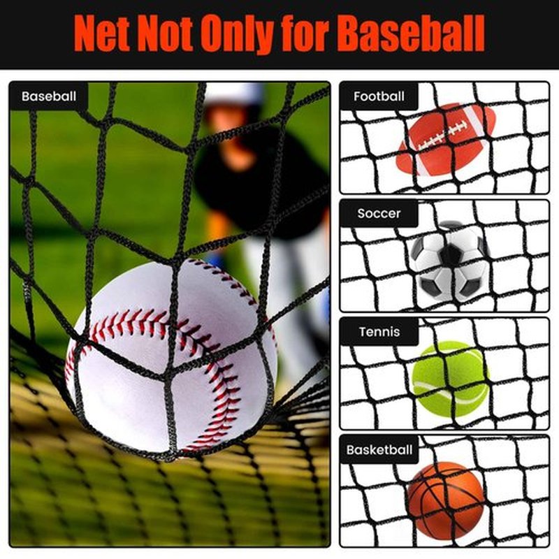 Sport Net Baseball Nets,Over 22 Sizes from 10 to 50 feet Baseball Softball Backstop Nets with 33 feet Nylon Rope 0r Steel Hanging Kit, Heavy Duty Hitting Practice for for Backyard,Garage, Basement.