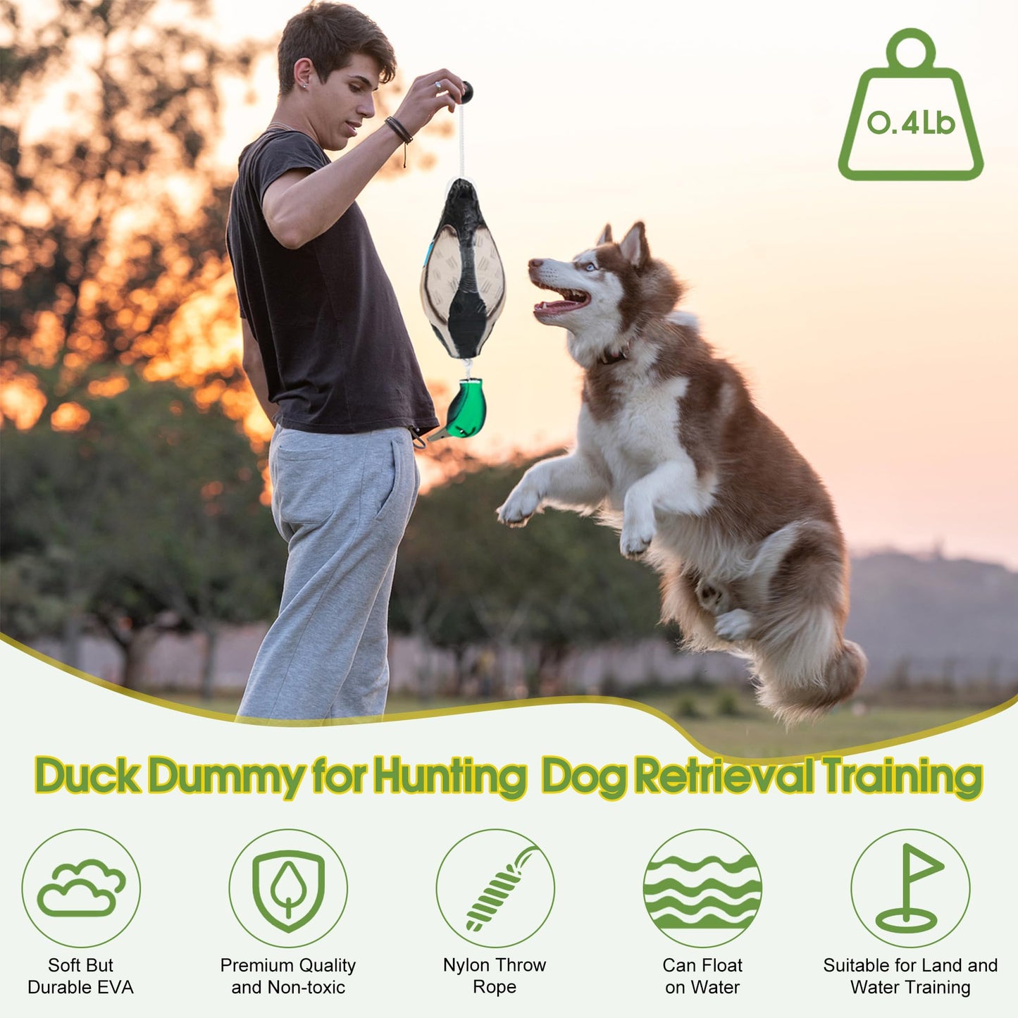 Solaradgy Duck Dummy Bumper for Waterfowl Hunting Retriever Dog Training, Dead Duck Style Floating Scent-Injectable Trainer for Land and Water, Includes Storage Bag & 10 High-Visibility Strips