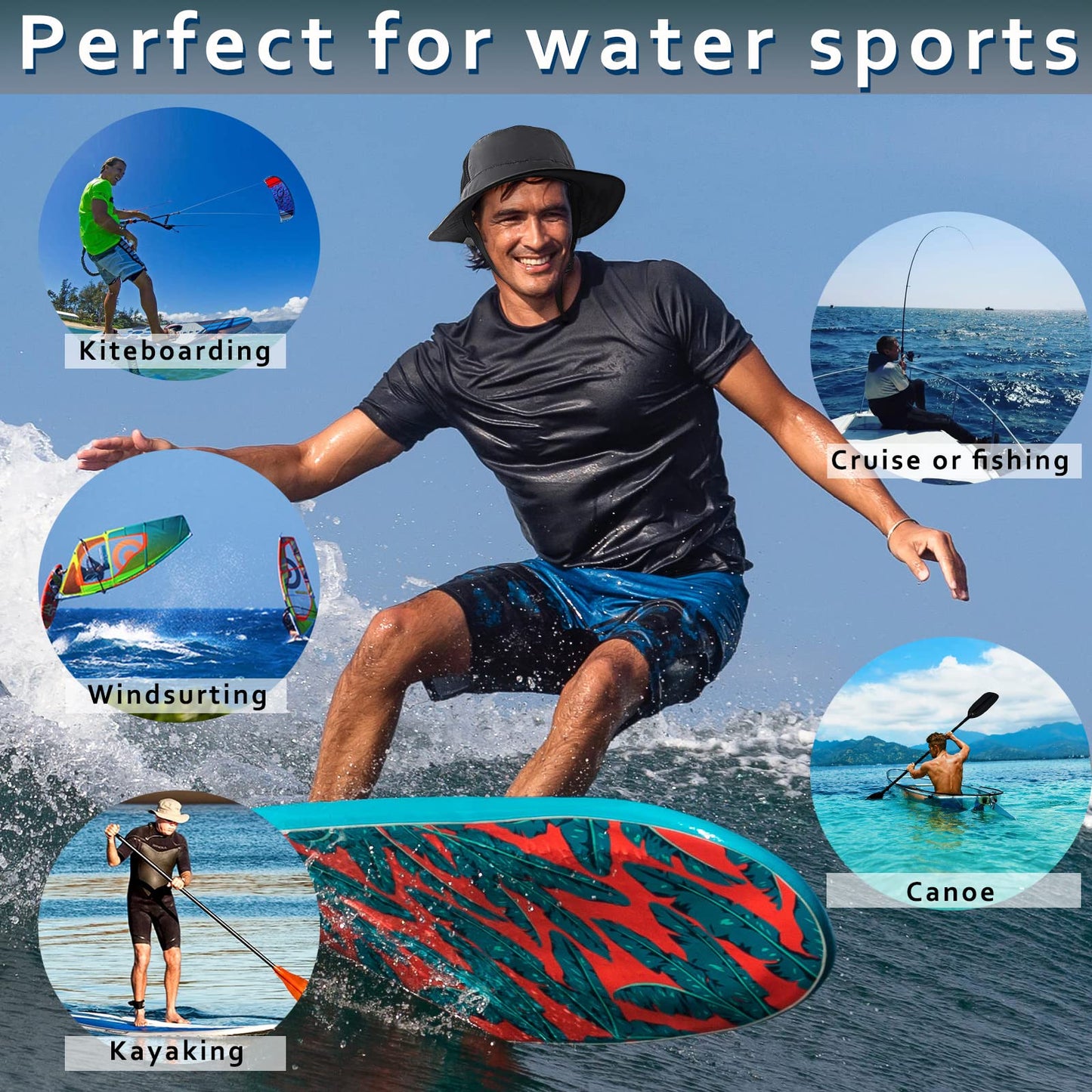 Seektop Surf Bucket Hat with UPF 50+ UV Protection, Waterproof Surfing Hat