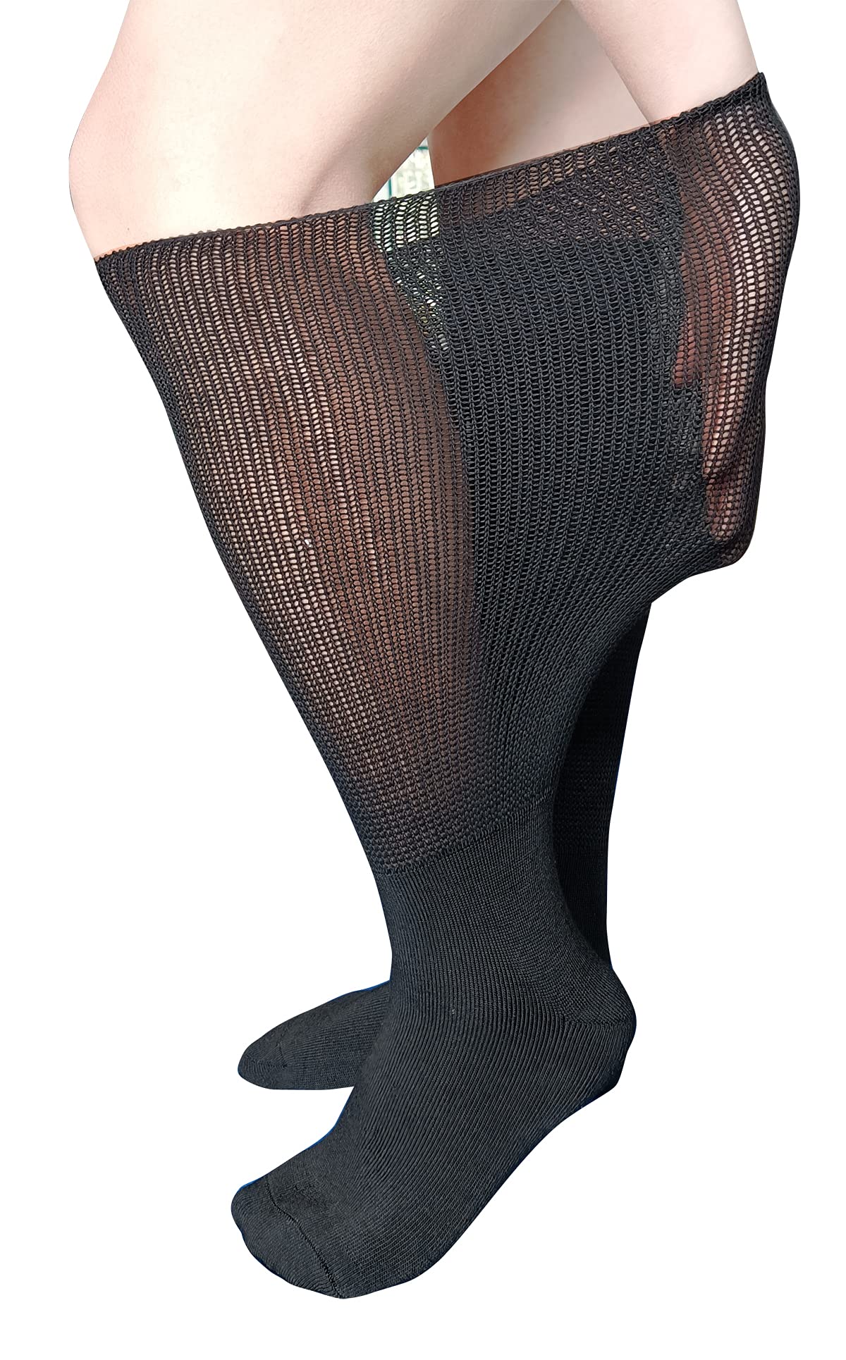 VEIGIKE Extra Wide Lymphedema Bariatric Socks Knee High Replacemen Sock Liner for Air Cam Walkers Brace Orthopedics Cast Boot Men Women, Black-2pairs, One Size